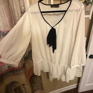 The Limited Cream Blouse with Black Tie Detail